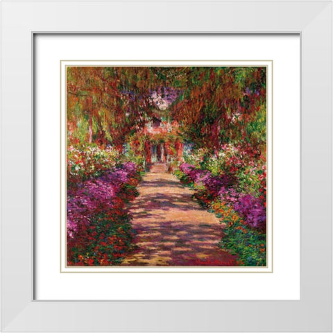 Path in Monets Garden Giverny White Modern Wood Framed Art Print with Double Matting by Monet, Claude