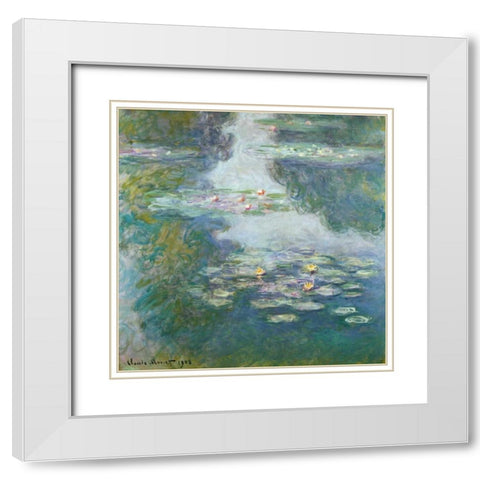 Waterlilies White Modern Wood Framed Art Print with Double Matting by Monet, Claude