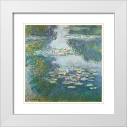Waterlilies White Modern Wood Framed Art Print with Double Matting by Monet, Claude