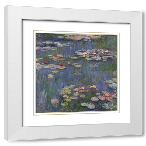 Water Lilies White Modern Wood Framed Art Print with Double Matting by Monet, Claude