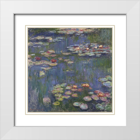 Water Lilies White Modern Wood Framed Art Print with Double Matting by Monet, Claude