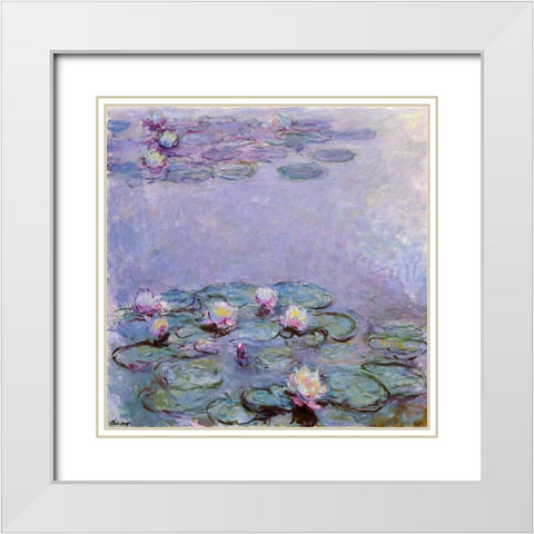 Water Lilies White Modern Wood Framed Art Print with Double Matting by Monet, Claude