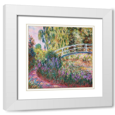 The Japanese Bridge Pond with Water Lillies White Modern Wood Framed Art Print with Double Matting by Monet, Claude