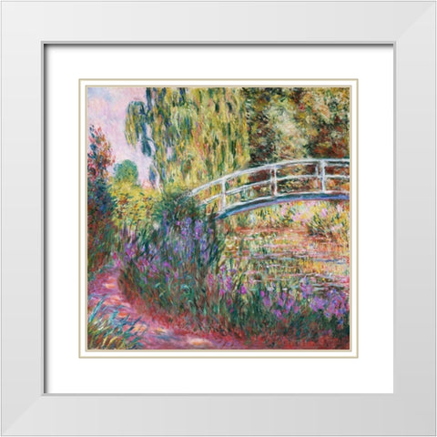 The Japanese Bridge Pond with Water Lillies White Modern Wood Framed Art Print with Double Matting by Monet, Claude