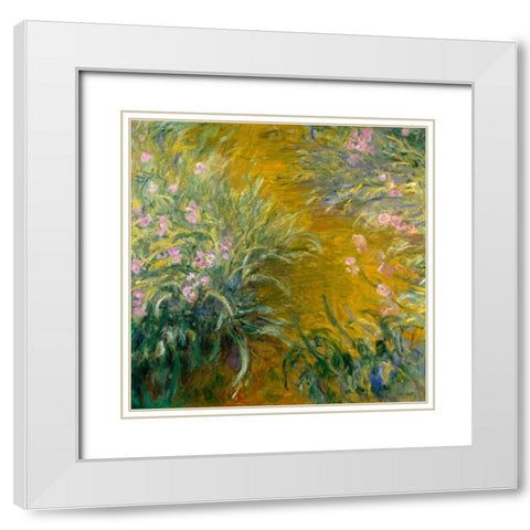 The Path through the Irises White Modern Wood Framed Art Print with Double Matting by Monet, Claude