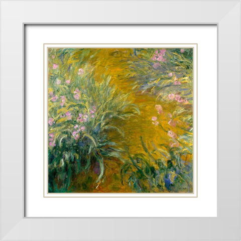 The Path through the Irises White Modern Wood Framed Art Print with Double Matting by Monet, Claude