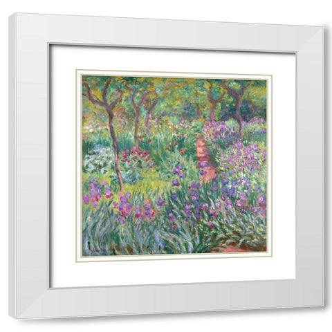 The artists garden at Giverny White Modern Wood Framed Art Print with Double Matting by Monet, Claude