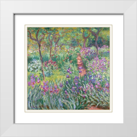 The artists garden at Giverny White Modern Wood Framed Art Print with Double Matting by Monet, Claude