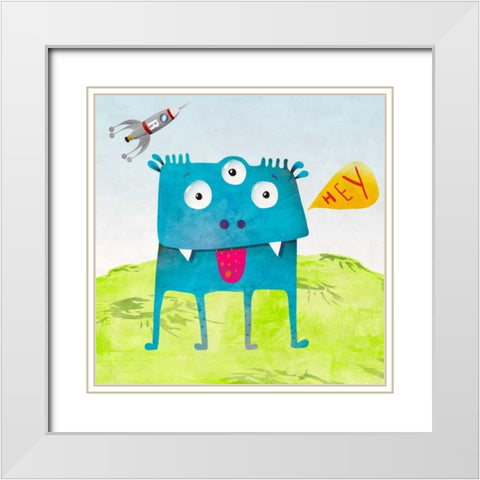 Alien Friend #3 White Modern Wood Framed Art Print with Double Matting by Teller, Skip