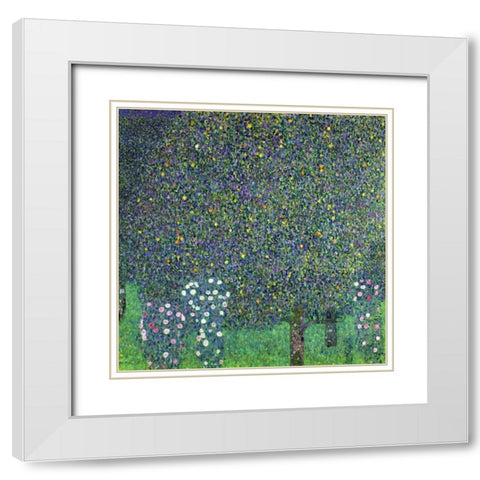 Roses under the Trees White Modern Wood Framed Art Print with Double Matting by Klimt, Gustav