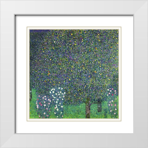 Roses under the Trees White Modern Wood Framed Art Print with Double Matting by Klimt, Gustav