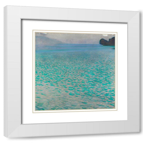 Attersee White Modern Wood Framed Art Print with Double Matting by Klimt, Gustav