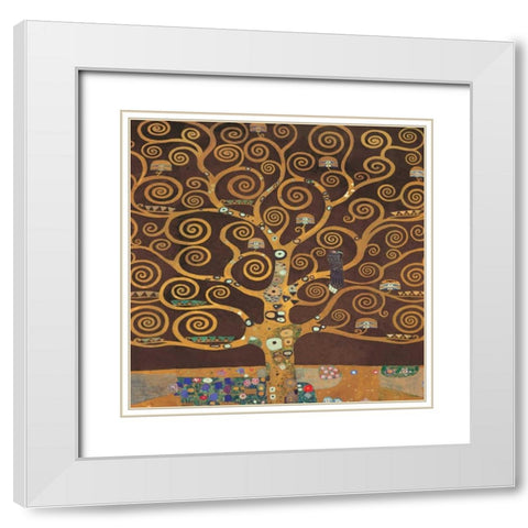 Tree of Life-Brown II White Modern Wood Framed Art Print with Double Matting by Klimt, Gustav