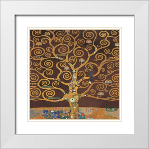 Tree of Life-Brown II White Modern Wood Framed Art Print with Double Matting by Klimt, Gustav
