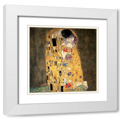 The Kiss (detail) White Modern Wood Framed Art Print with Double Matting by Klimt, Gustav