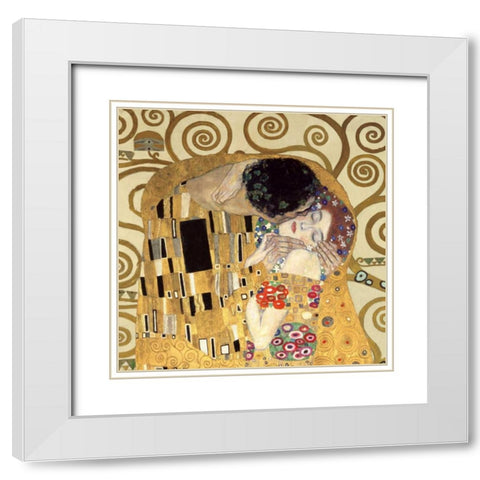 The Kiss White Modern Wood Framed Art Print with Double Matting by Klimt, Gustav