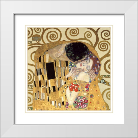 The Kiss White Modern Wood Framed Art Print with Double Matting by Klimt, Gustav