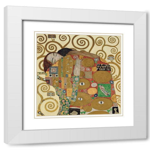 The Embrace White Modern Wood Framed Art Print with Double Matting by Klimt, Gustav