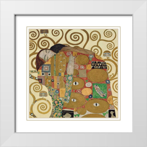 The Embrace White Modern Wood Framed Art Print with Double Matting by Klimt, Gustav