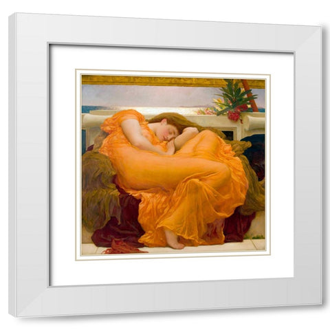 Flaming June White Modern Wood Framed Art Print with Double Matting by Leighton, Frederic