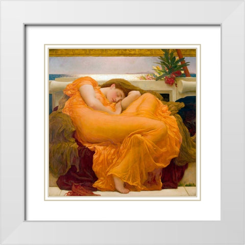 Flaming June White Modern Wood Framed Art Print with Double Matting by Leighton, Frederic