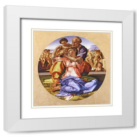 Tondo Doni White Modern Wood Framed Art Print with Double Matting by Buonarroti, Michelangelo