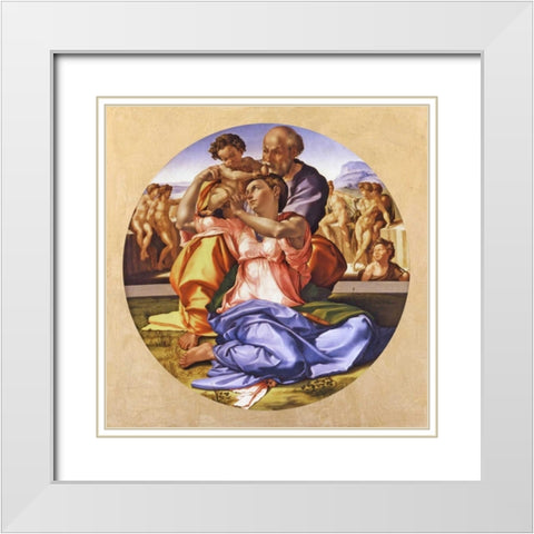 Tondo Doni White Modern Wood Framed Art Print with Double Matting by Buonarroti, Michelangelo