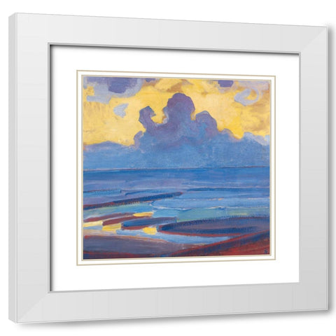 By the Sea White Modern Wood Framed Art Print with Double Matting by Mondrian, Piet