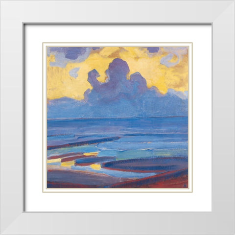 By the Sea White Modern Wood Framed Art Print with Double Matting by Mondrian, Piet