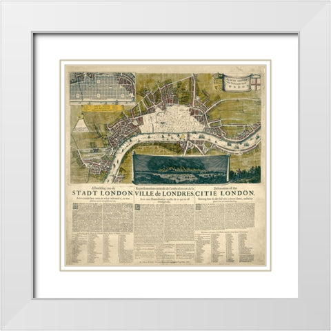 Map of London, 1666 White Modern Wood Framed Art Print with Double Matting by Anonymous