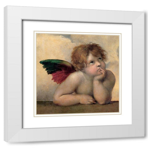 Angelo I - Madonna Sistina White Modern Wood Framed Art Print with Double Matting by Raffaello