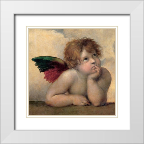 Angelo I - Madonna Sistina White Modern Wood Framed Art Print with Double Matting by Raffaello