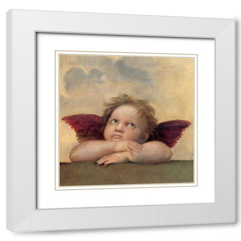 Angelo II - Madonna Sistina White Modern Wood Framed Art Print with Double Matting by Raffaello