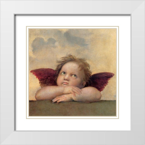 Angelo II - Madonna Sistina White Modern Wood Framed Art Print with Double Matting by Raffaello