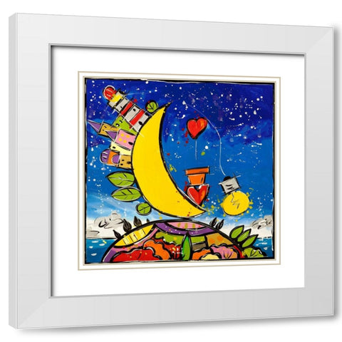 Guarda che luna guarda che amare White Modern Wood Framed Art Print with Double Matting by Wallas