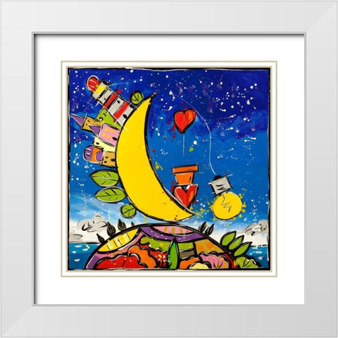 Guarda che luna guarda che amare White Modern Wood Framed Art Print with Double Matting by Wallas