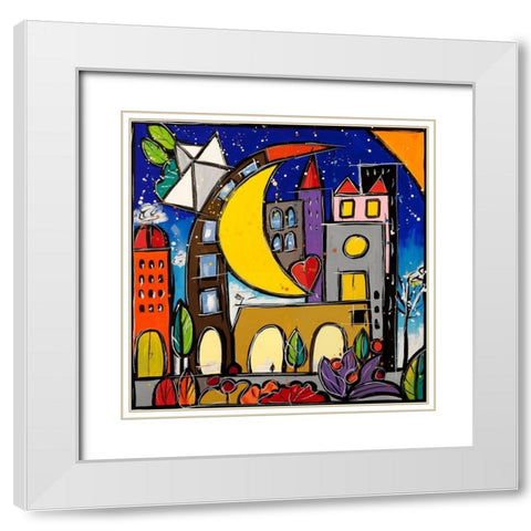 Hug White Modern Wood Framed Art Print with Double Matting by Wallas