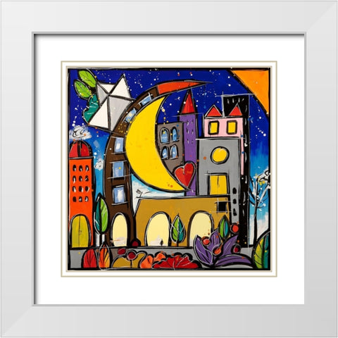 Hug White Modern Wood Framed Art Print with Double Matting by Wallas