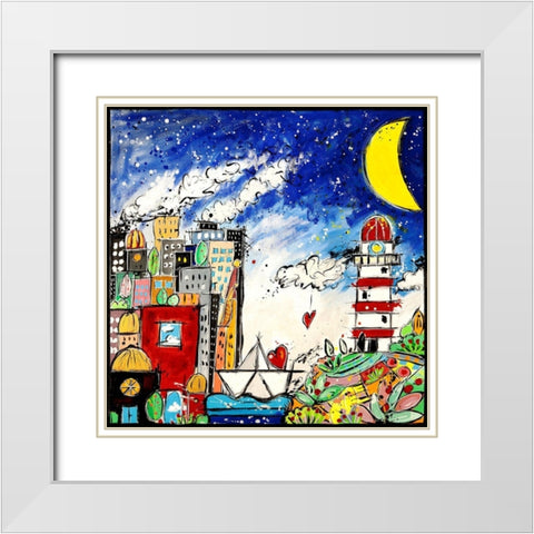 Nella citta dei sogni cE sempre amore White Modern Wood Framed Art Print with Double Matting by Wallas