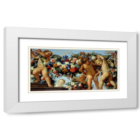 Amours et guirlandes de fleurs I White Modern Wood Framed Art Print with Double Matting by Maratta, Carlo