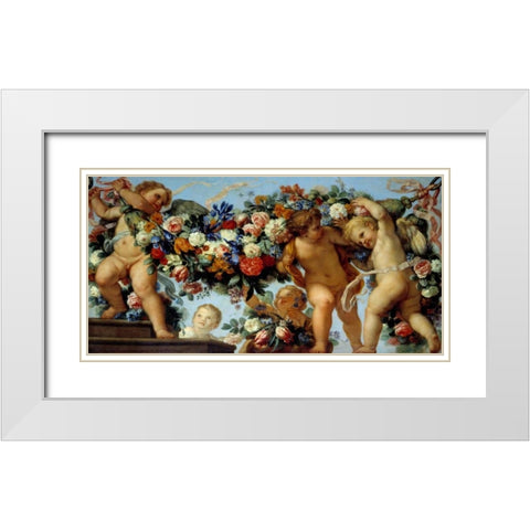 Amours et guirlandes de fleurs I White Modern Wood Framed Art Print with Double Matting by Maratta, Carlo
