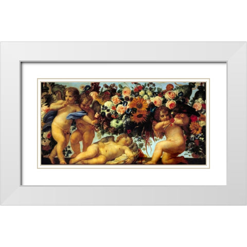 Amours et guirlandes de fleurs II White Modern Wood Framed Art Print with Double Matting by Maratta, Carlo