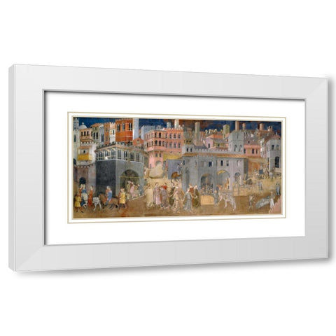 Effetti del Buon Governo in citta White Modern Wood Framed Art Print with Double Matting by Lorenzetti, Ambrogio