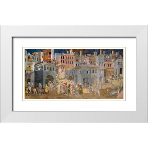 Effetti del Buon Governo in citta White Modern Wood Framed Art Print with Double Matting by Lorenzetti, Ambrogio