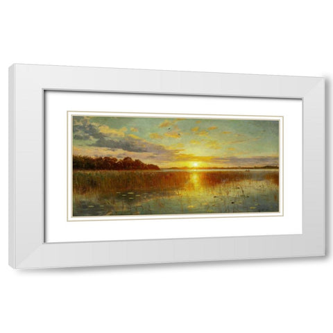 Sunset over a Danish Fiord White Modern Wood Framed Art Print with Double Matting by Monsted, Peder Mork