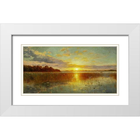 Sunset over a Danish Fiord White Modern Wood Framed Art Print with Double Matting by Monsted, Peder Mork