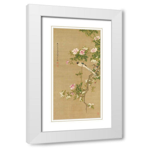 Flowers and Birds  White Modern Wood Framed Art Print with Double Matting by Anonymous
