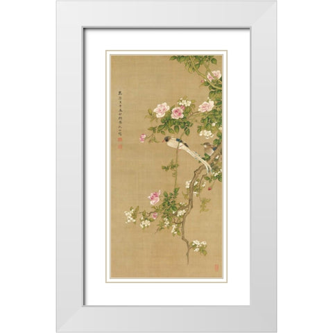 Flowers and Birds  White Modern Wood Framed Art Print with Double Matting by Anonymous