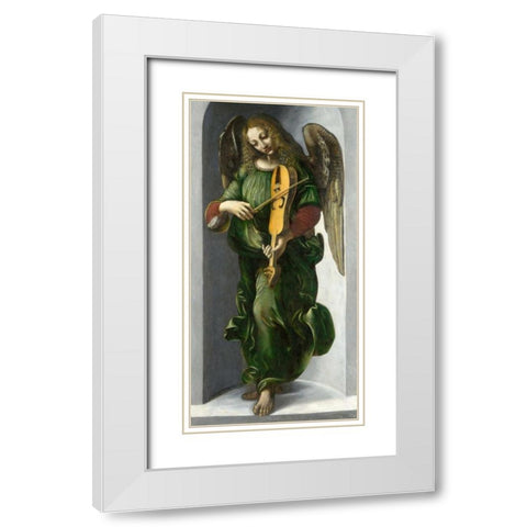 An Angel in Green with a Vielle White Modern Wood Framed Art Print with Double Matting by After Leonardo da Vinci