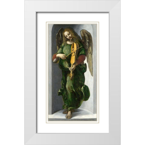 An Angel in Green with a Vielle White Modern Wood Framed Art Print with Double Matting by After Leonardo da Vinci